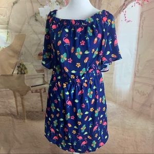 NEW Eloquii Flamingo Print off shoulder dress